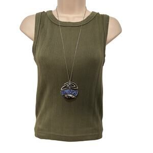 Women's Blue Stained Glass Silver Necklace Summer Mermaid Sea‎ BOHO Statement
